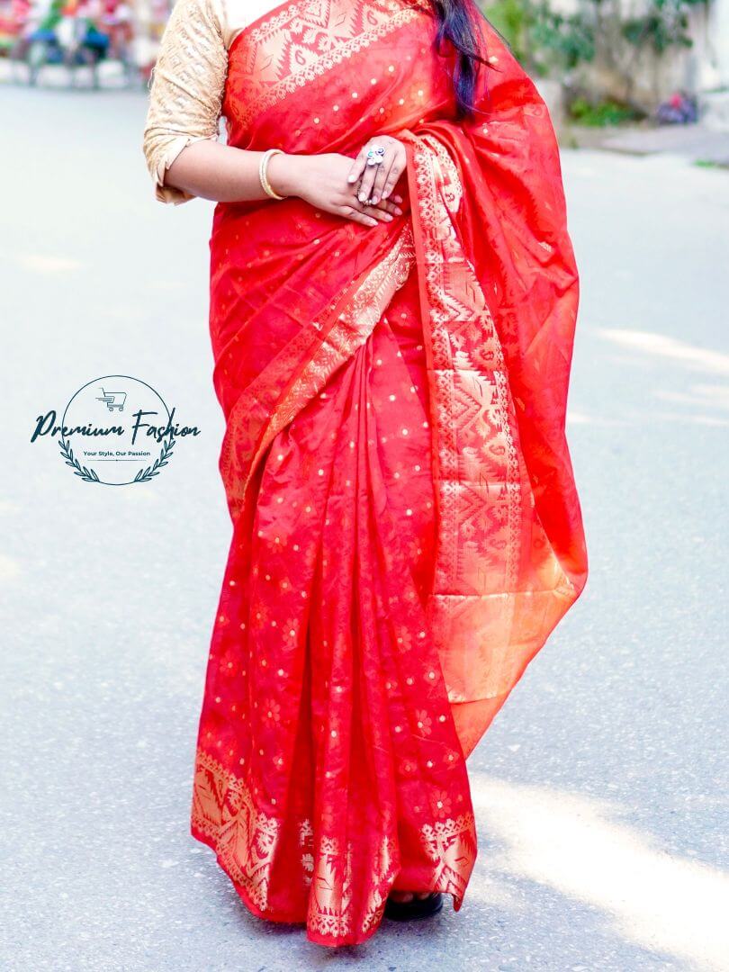 Premium Red & Golden Work Benarasi Silk Saree 12 Premium Fashion (PF-014)