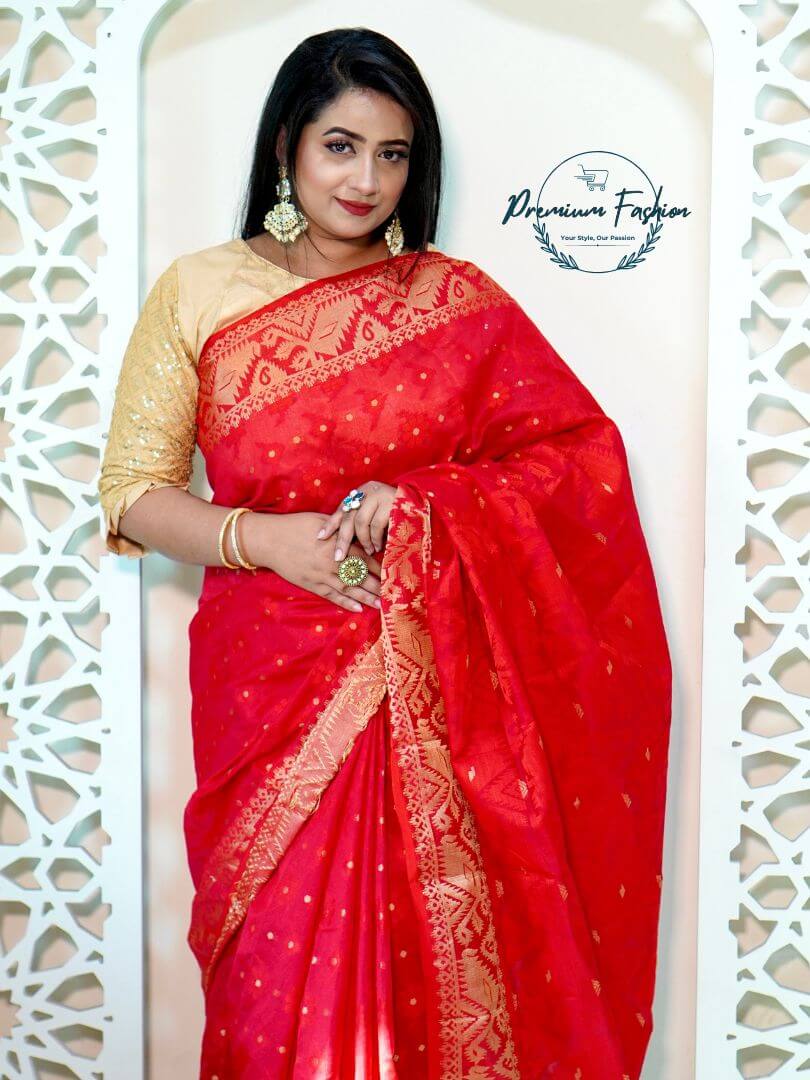 Premium Red & Golden Work Benarasi Silk Saree 13 Premium Fashion (PF-014)