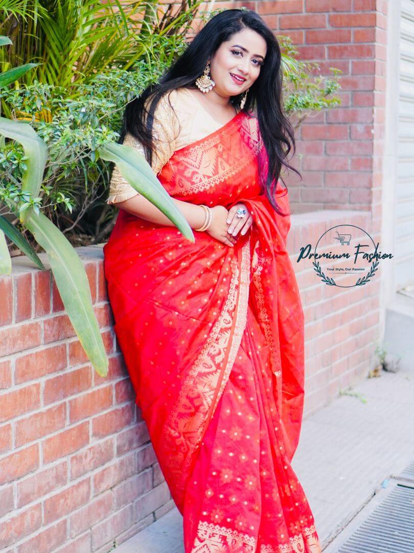 Premium Red & Golden Work Benarasi Silk Saree 11 Premium Fashion (PF-014)