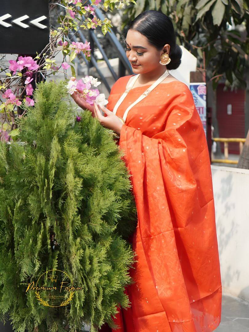 Vibrant Red Premium Benarasi Cotton Silk Saree With Golden Designs 17 Premium Fashion (PF-016)